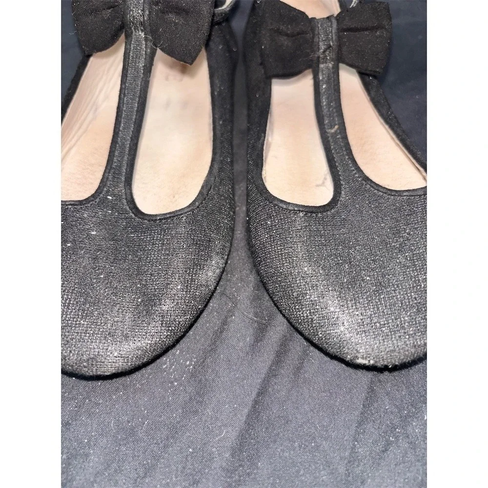 The Children's Place Girls Mary Jane T-Strap Ballet Flats Black Glitter 12